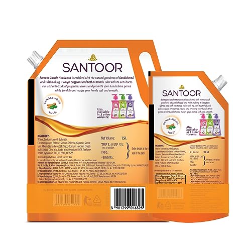Santoor Classic Gentle Hand Wash with Natural Goodness of Sandalwood & Tulsi| Rich Lathering Formula With Anti-Bacterial Properties| Soft on Hands|... - Image 3