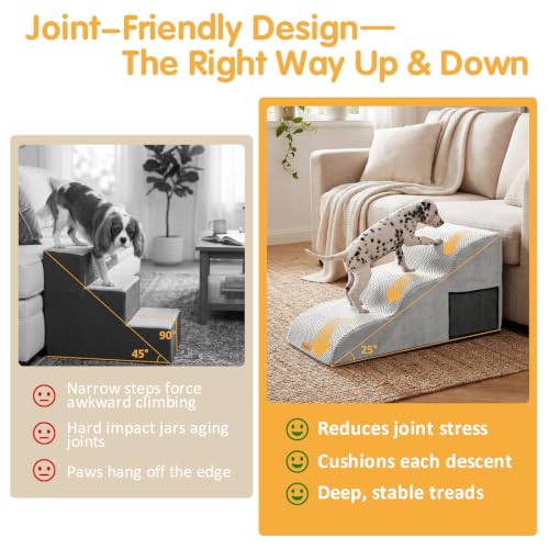 Image of Topmart High Density Extended Foam Dog Ramp&Steps 3 Tiers,15.7 inch High | Non-Slip Dog Stairs with Removable Cover,Soft Foam Pet Ladder,Best for Injured,Older Cats,Pets with Joint Pain
