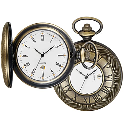 Image of Hollow Roman Digital Pocket Watch Cover for Men, Calendar Roman Dial Men's Pocket Watch with Chain