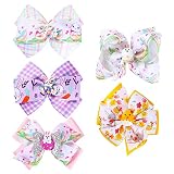 Ainid Easter Hair Clips 5PCS Hair Bow Clips with Cartoon Bunny and Chick Barrettes Easter Egg Bunny