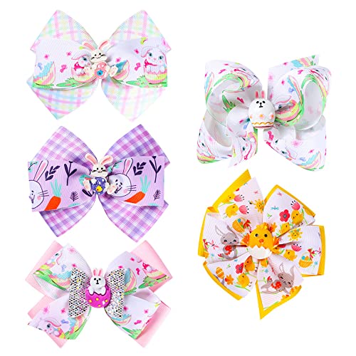 Ainid Easter Hair Clips 5Pcs Hair Bow Clips With Cartoon Bunny And Chick Barrettes Easter Egg Bunny Pattern Headwear Hair Accessories For Kids Girls #TOP2