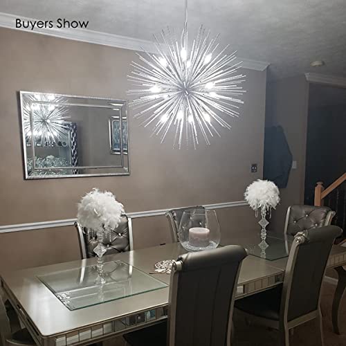 Jaycomey Modern Firework Chandelier For Dining Room, 12 Lights Chrome Pendant Lighting, Metal Aluminum Ceiling Pendant Light Fixtures For Living Room Restaurant Bedroom, Dia29.5 Inch, E12 #TOP5