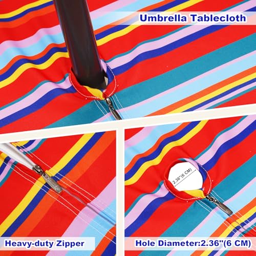 Image of Poise3EHome 60 inches Outdoor /Indoor Waterproof Spillproof Round Tablecloth with Umbrella Hole for Camping, Picnic, Christmas Tree Skirt, BBQ, Color Stripe