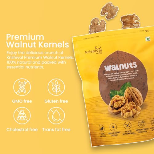 Image of Krishival Premium Walnut Kernels 250g | Akhrot, 100% Natural, Rich in Proteins & Antioxidants | Heart-Healthy & Non-GMO Dry Fruits
