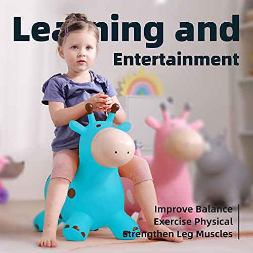 Image of EVERICH TOY Giraffe Bouncy Animal Hopper,Ride on Horse Toy for Toddler 18M+ | Inflatable Horse Hopping Toy for Boys Girls, Indoor Outdoor Blue Toy for 2 Year Old Kids, Gift for 2 3 4 5 6 Yrs W / Pump