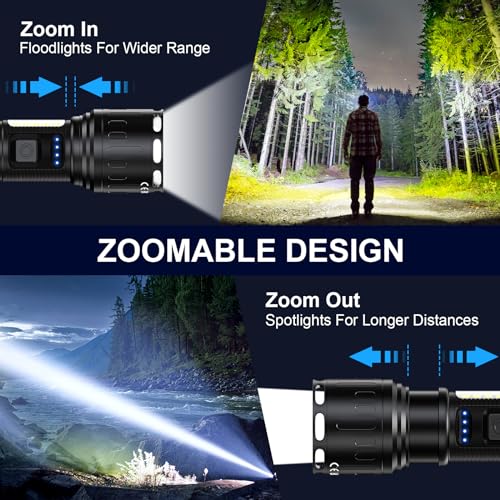 Image of Banral Rechargeable Magnetic Flashlights High Lumens, Super Bright LED Powerful Flashlight 8 Modes with COB Work Light, Waterproof Handheld Flash Light for Camping (2 Pc with Leather Box, Black)