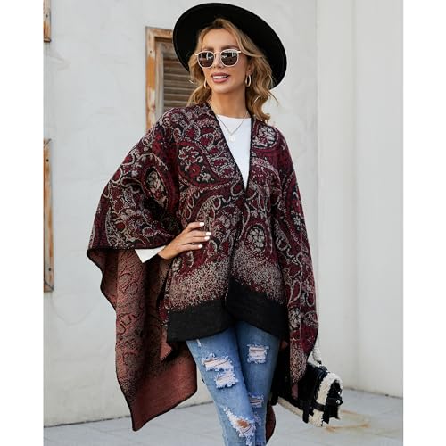 Favorland Women's Fall Winter Blanket Sweater Wrap Poncho Cape Open Front Cardigan Shawls2