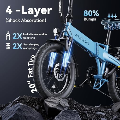 Jasion Electric Bike for Adults, 1000W Peak Motor up to 25MPH Top Speed, Aluminum 20\'\' Fat Tire Electric Bike, Built-in 48V Removable Battery Ebike, EBS Folding Ebikes for Adults - Thumbnail 5