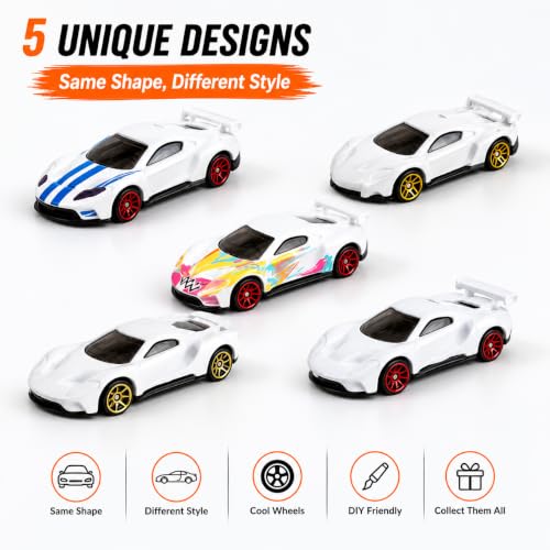 Image of White Series DIY Diecast Metal Toy Cars Pack of 5 | Paint & Design Your Own Cars | Creative Art & Craft Toy Gift for Kids 3+ | Free Wheel 1:64 Scale