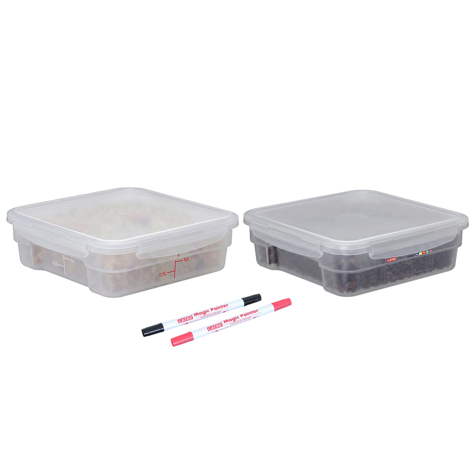 GATBO 2 Pack 2 QT Commercial Airtight Food Storage Containers, BPA-Free Translucent Polypropylene, Stackable Ingredient Bin for Prep & Nuts, Shallow Model