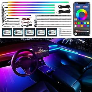 Dreamcolor Acrylic Interior Car LED Strip Light with Wireless APP, RGB 18 in 1 with 175 inches 600 LEDs Fiber Optic Car Ambient Lighting Kits, Dual Zone Sound Active Function LED Strip for Car