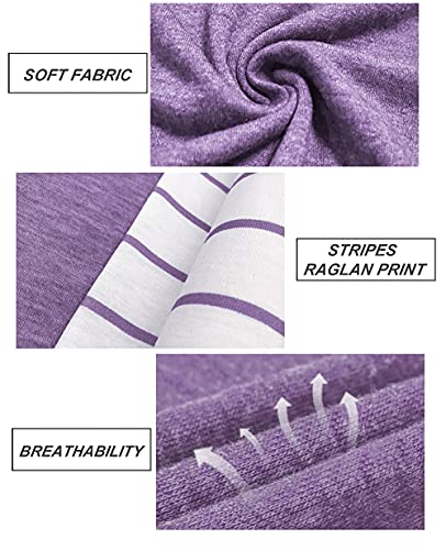 Image of CARCOS Plus Size Tops for Women Short Sleeve Raglan Striped Tee Color Block Crewneck /V Neck Tunic Loose Fit Summer XL-5XL