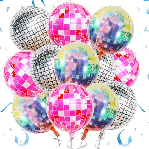 12PCS 22 4D Round Pink Silver Disco Balloons