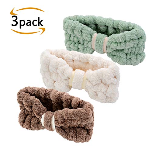 Simnice 3 Pack Ladies Fashion Elastic Hair Band Hairlace Ribbon Makeup Headband Bandeau Snood Coral Velvet For Washing Face Shower Spa Cosmetic Makeup Women Facial Band