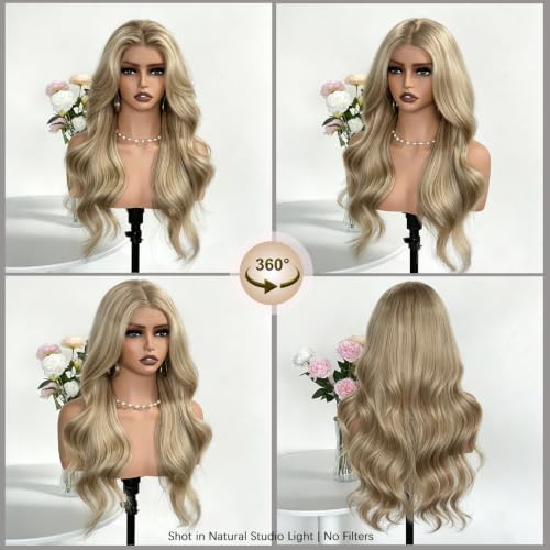 Image of Balayage Highlight Ash Blonde Wig Human Hair 26 inch
