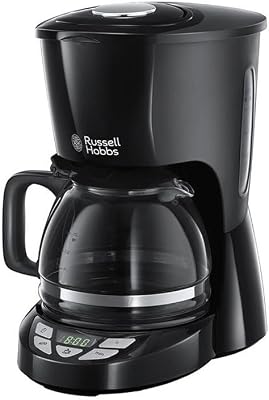 Russell Hobbs Kaffeemaschine [Digitaler Timer, Brausekopf für optimale Extraktion&Aroma] Textures+ (1 bis12 Tassen, 1,25l Glaskanne, Warmhalteplatte, Tropf-Stopp) Filterkaffeemaschine 22620-56