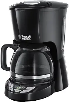 Russell Hobbs Cafetera de Goteo [1,25l, 12 tazas pequeñas / 10 tazas grandes, digital, programable] Textures Plus (tecnología de rociado avanzada, filtro extraíble, cuchara medidora, negro) 22620-56