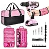 Pink Cordless Drill Set 142 Pcs, 21V Pink Power Drill Tool Set Kit with Storage Bag, Electric Drill Set for Women, Precision Screwdriver set, Magnetic Wristband, for Home DIY Projects