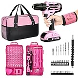 Pink Cordless Drill Set 142 Pcs, 21V Pink Power Drill Tool Set Kit with Storage Bag, Electric Drill Set for Women, Precision Screwdriver set, Magnetic Wristband, for Home DIY Projects