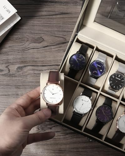 Image of Uten Watch Organizer - 12 Slot PU Case with Glass Lid, Valentine's Day Gift, Watch Display Box with Removable Pillow, Metal Clasp