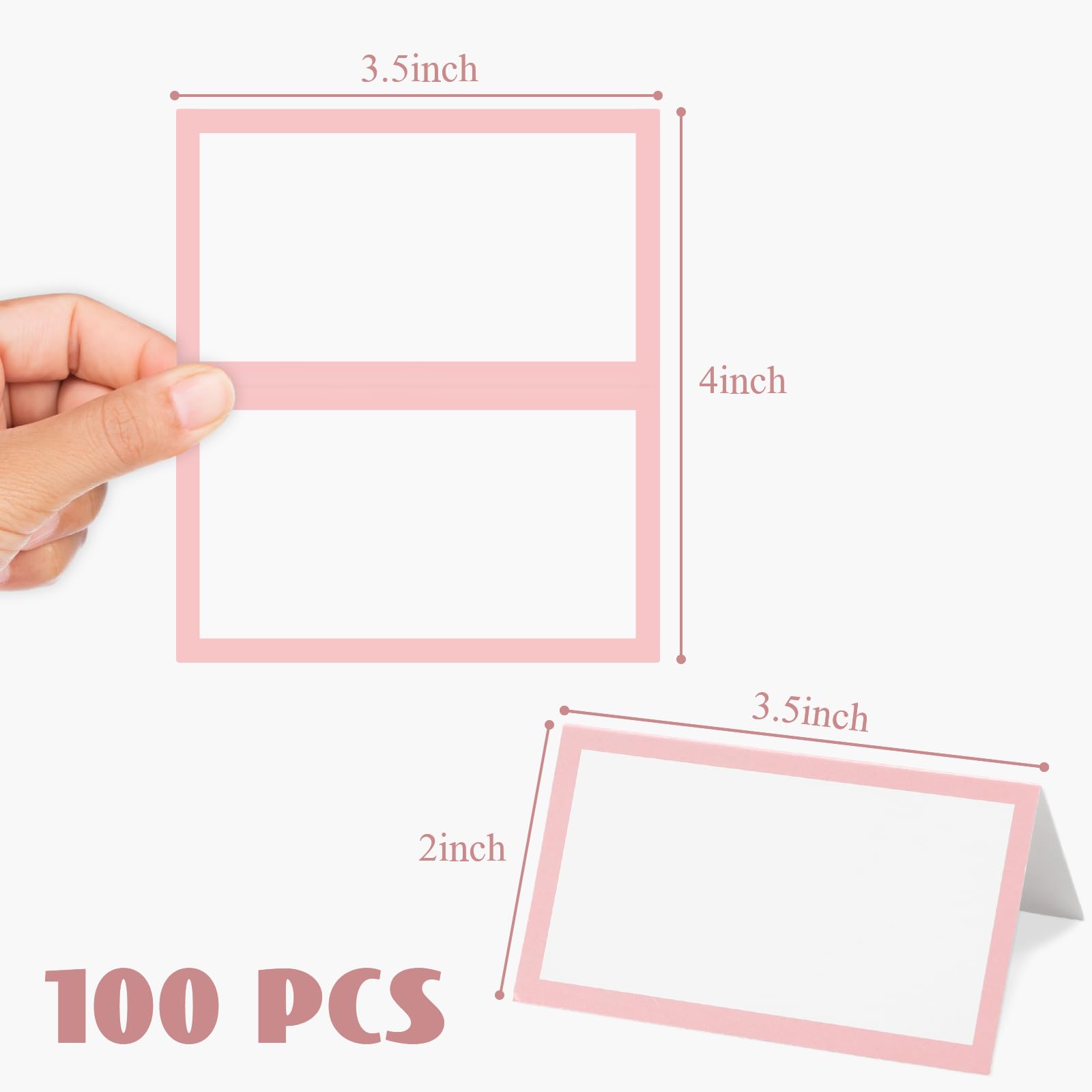 Whaline 100Pcs Blush Pink Place Cards 3.5 x 2 Inch White Blank Tented Cards Wedding Seating Cards for Party Table Setting Supplies