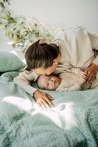 TISU Baby Crib Duvet Cover Soft Muslin Double Gauze Bedding Boy Girl Nursery Kids Sheet Bedsheets (Mint Dot)