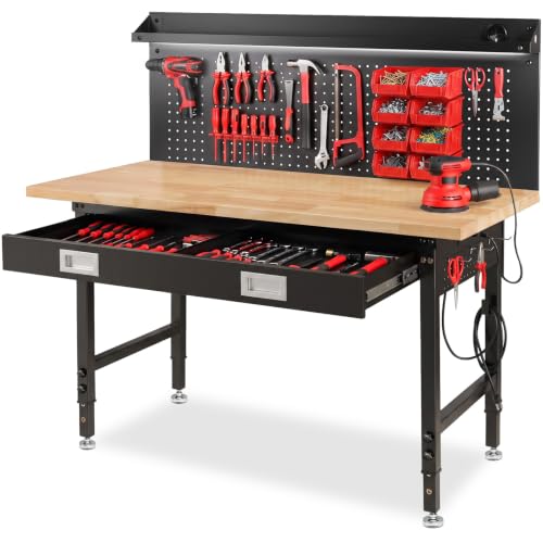 60" Garage Workbench with Drawers and Light