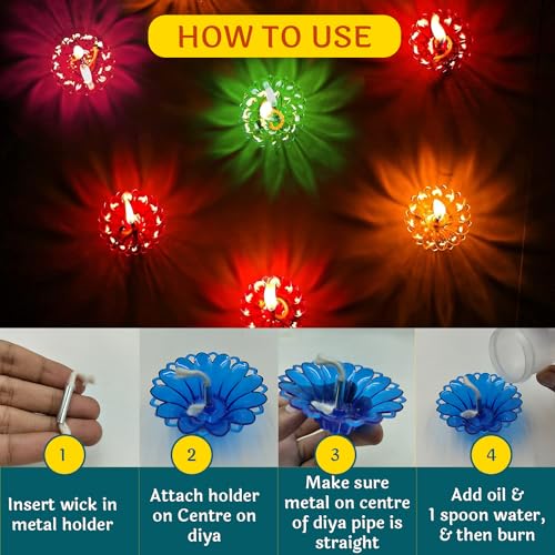 Image of CraftVatika 3D Reflection Diya, Diwali Decoration Items for Home Decor Transparent Multicolor Water Floating Reflections Plastic Oil Diya for Home Diwali Festival Decoration, (12 Diya) (Pack of 36)