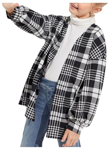 Milumia Girl Plaid Print Open Front Lantern Long Sleeve Cardigan Outerwear
