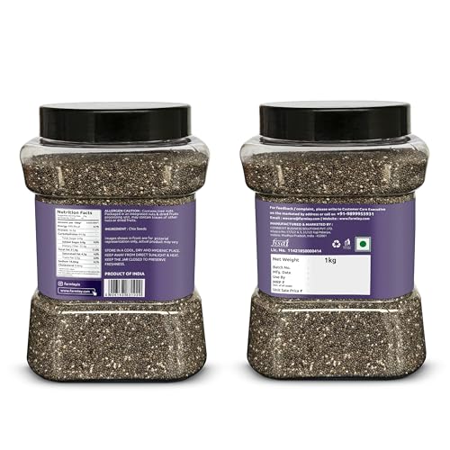 Image of Farmley Chia Seeds 1 Kg, I Seeds for Eating | Seeds for Weight Management | Rich in Calcium, Omega-3, Protein, Fibre, & Non GMO, Reusable Jar (Pack of 1)