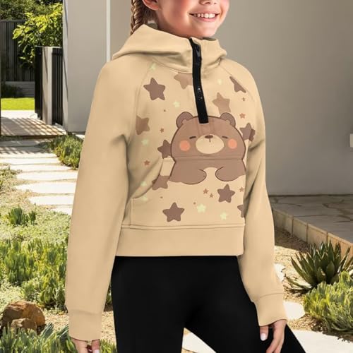 Girls Zip Up Long Sleeve Hoodies Fashion Oversized Casual Sweatshirts Cropped Hooded Zipper Tops Outfits for Child4