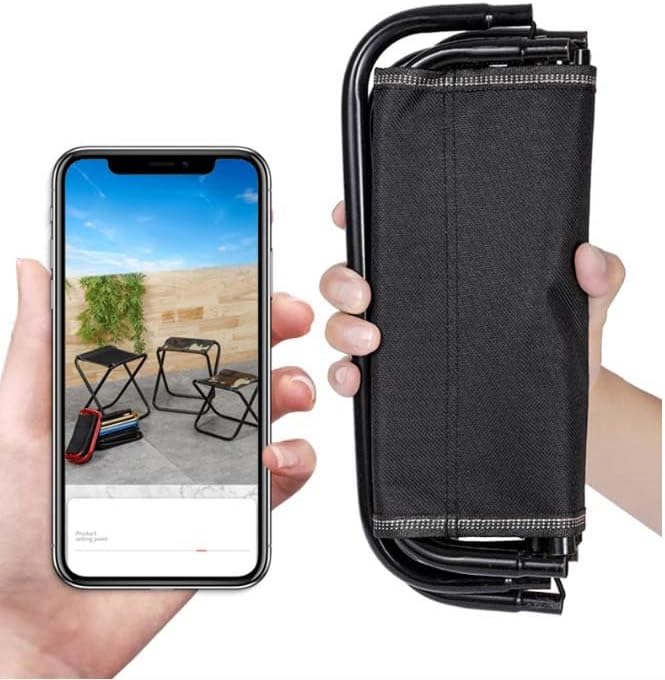 Miniatura 5 de Taburete plegable portátil para camping, marco de aluminio ligero, tela Oxford negra, 10.2 x 10.2 x 11 pulgadas