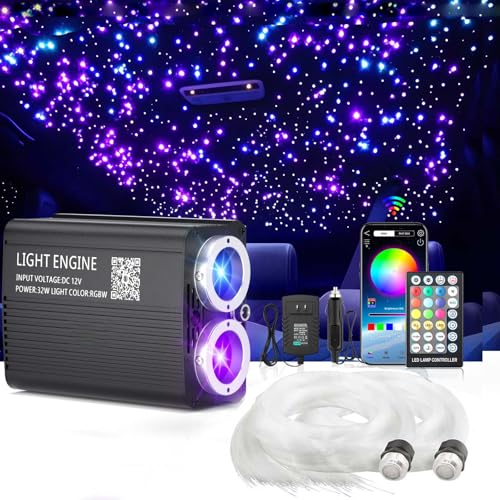 32W Twinkle LED-Sternenhimmel Lichtfasern-Set, 1100x0.75mmx4m Dual-Port Dual-Farben, App/Fernbedienung für Auto/Zuhause/Party – Funkelnde Sternenbeleuchtung