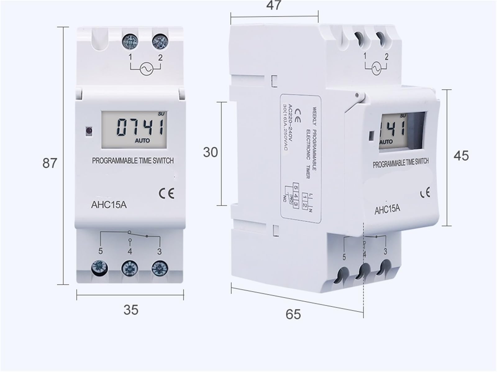 1 Temporizador de relé Digital programable semanal monofásico de riel DIN de 7 días con Control de CA de 220 V, 230 V, 12 V, 24 V, 48 V y 16 A(15A,220V AC)