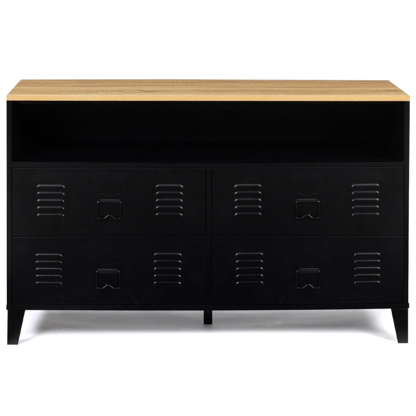 IDMarket - Commode 4 tiroirs Ester 115 cm métal Noir et Plateau façon hêtre avec Niche Design Industriel