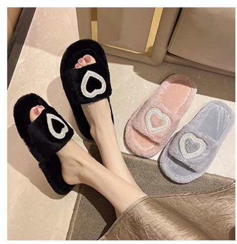 MW&FOFJR Women's Slippers Fuzzy Plush Comfy Faux Fur Lined Slide Shoes Anti-Skid Sole House Shoes3