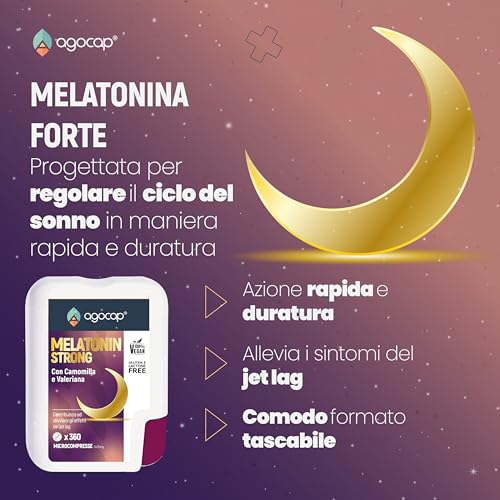 Melatonina per dormire, 360 microcompresse 12 MESI FORMATO POCKET. Melatonina forte, 1 mg. Integratori per dormire, regola il ciclo Sonno-Veglia. Melatonina Pura, riduce i sintomi del Jet Lag. Agocap - 2