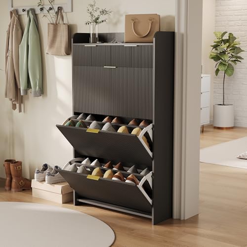 UnboxGermany Schuhschrank mit 2 Schubladen, 3 Klappen mit...