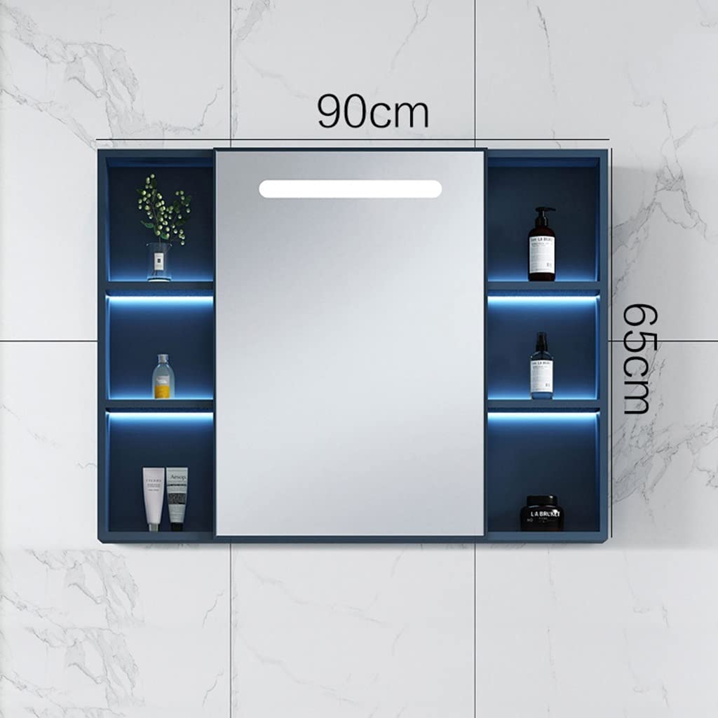 Lustro łazienkowe LED, Szafka łazienkowa z lustrem LED, aluminiowa szafka do przechowywania, lustro o pełnej długości łazienki, salonu i kuchni, prezent(90 * 65cm)