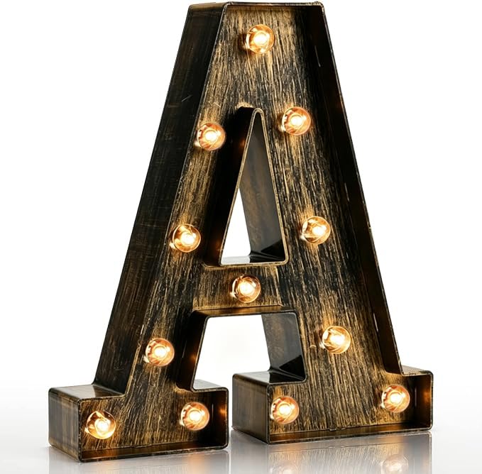 Pooqla Vintage Light Up Marquee Letters with Lights – Illuminated Industrial Style Lighted Alphabet Letter Signs - Coffee Bar Apartment Bedroom Wall Home Initia