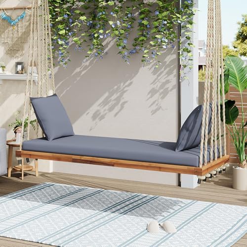 Amazon.com: Merax Outdoor Patio Wooden Swing Chair, 2-Seat Hanging ...