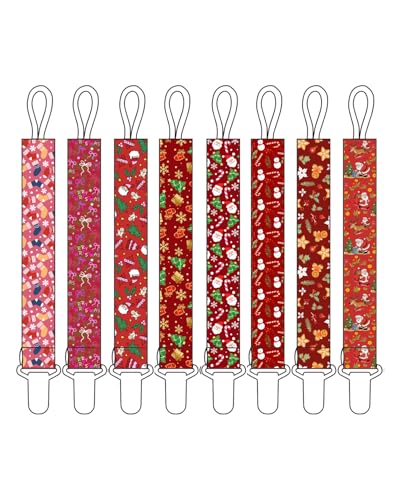 Image of ALVABABY Christmas Pacifier Clips 8 Pack Pacifier Binky Paci Holder Leashes for Teethers Snowman Santa Claus 8DP25-US