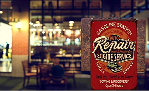 Aoyego Auto Repair Engine Service Tin Sign,Gasoline Station Tires Brakes Open 24 Hours Vintage Metal Tin Signs For Cafes Bars Pubs Shop Wall Decorative Funny Retro Signs For Men Women 8X12 Inch #TOP2