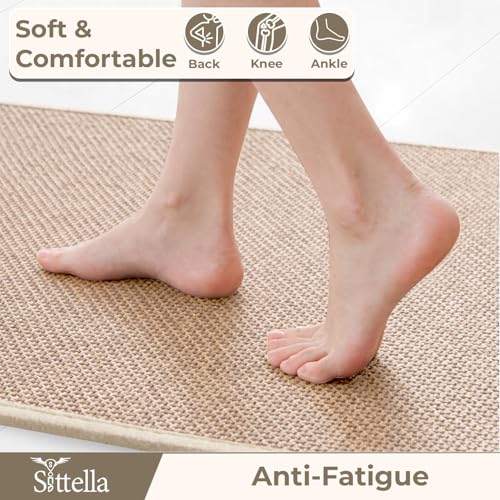 Image of SITTELLA Kitchen Mats for Floor (Set of 2) | Premium Jute Kitchen Carpet with Anti-Slip Back | Absorbent & Easy Clean | Beige | 130x50 cm & 70x50 cm