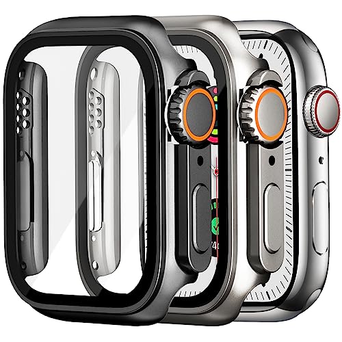 2 Pack Funda y Protector Apple Watch Series 6/5/4/SE 2/SE 44mm con Cristal Templado HD Protección Completa Antiarañazos con Case Dura de PC. Diseño Creativo Carcasa iWatch para Hombres y Mujeres