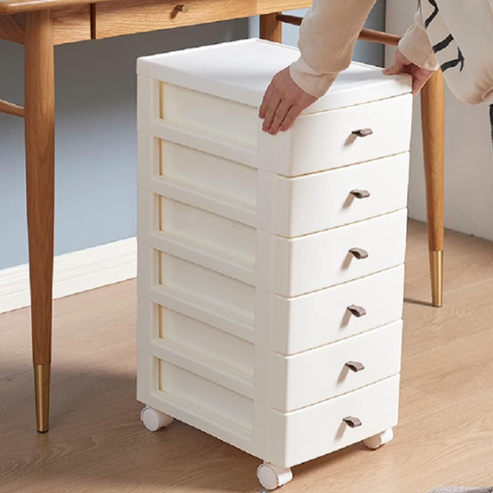 BAKAJI Chest of Drawers, White Polypropylene Storage Trolley with Wheels (Trolley 27 x 37.5 x 65H cm)