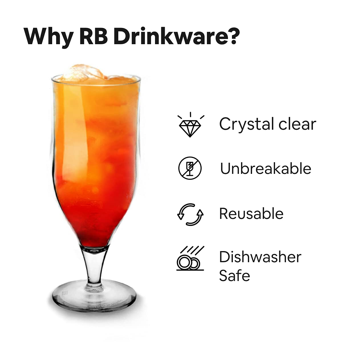 RB Verres Hurricane Cocktail Plastique Supérieure Incassables Réutilisables 33cl, Lot de 6