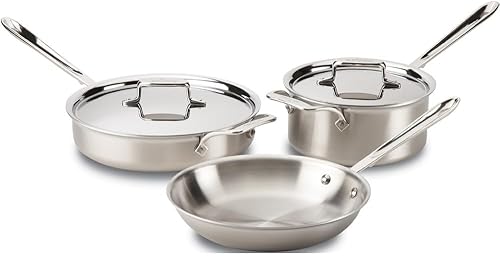 Utensilios de cocina All-Clad bd005705 D5 acero inoxidable de 5 capas, se puede lavar en lavaplatos. Set, 5 piezas, plata, 5-piezas, Acero inoxidable