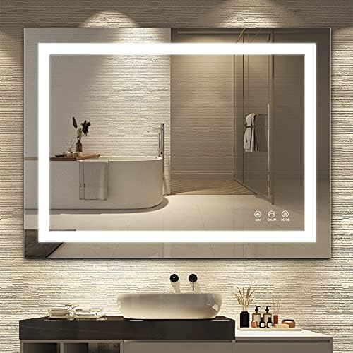 TATU LED Bathroom Mirror,36x28 Inch Bathroom Vanity Mirror Wall Mounted with 3000K-6000K Adjustable, Anti-Fog, Smart Touch Button, Stepless Dimmable Lighted Makeup Mirror, Horizontal/Vertical