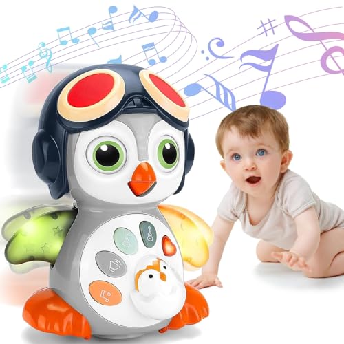 Autumety Crawling Musical Penguin Baby Toys with Music, Infant Tummy